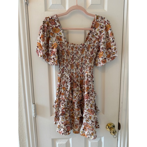 Chelsea & Violet Smocked Floral Cottagecore Mini Dress Small Boho - Picture 2 of 9